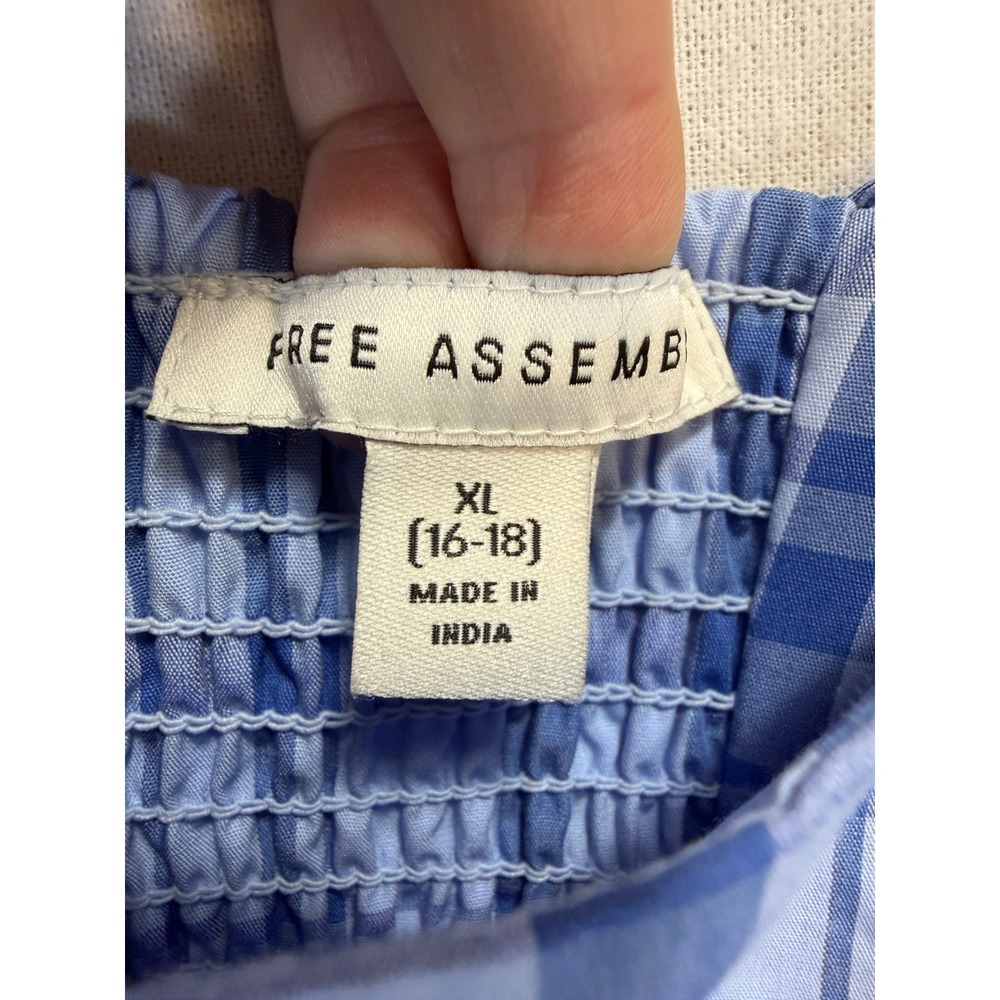 Free Assembly Blue Plaid Cotton Midi Dress XL 16-18 Smocked Back Square Neck NEW - Picture 2 of 7